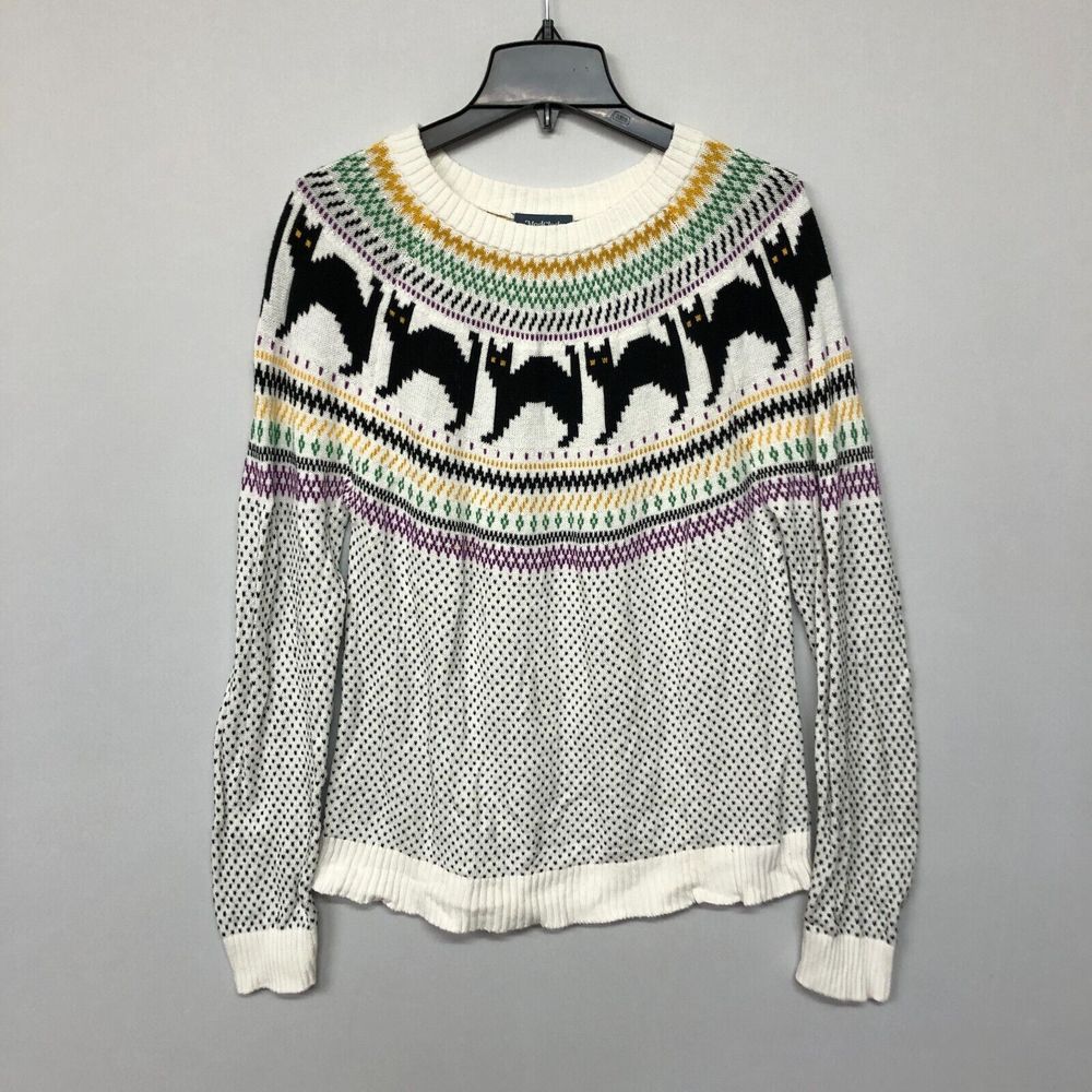 Modcloth Women Long Sleeve Sweater Top Size Large Cat Pattern M077 -7